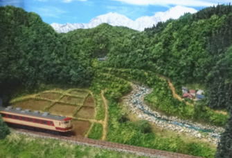 鉄道ジオラマ2個セット(ノスタルジックな田園風景)(線路終端の田園風景